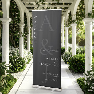 Elegant Black and White Modern Wedding Welcome Retractable Banner
