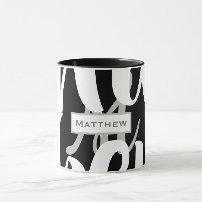 Elegant Black And White Monogram Coffee Mug (Center)