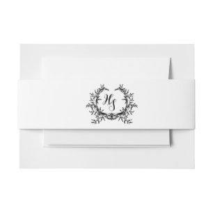 Elegant Black and White Monogram Crest Wedding Invitation Belly Band