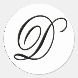 Elegant Black and White Monogram D Classic Round Sticker
