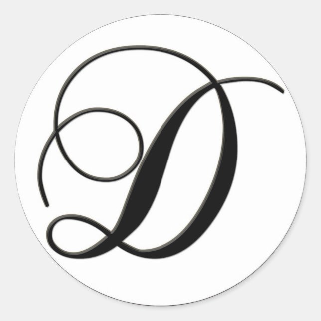 Elegant Black and White Monogram D Classic Round Sticker (Front)