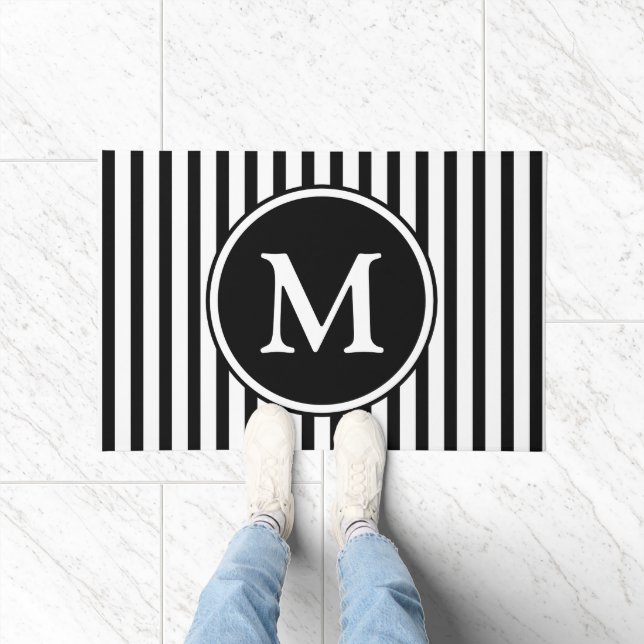 Elegant Black And White Monogram Doormat (Indoor)