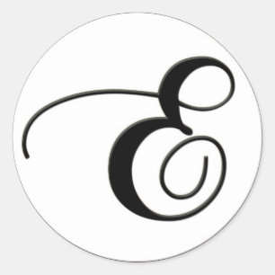 Elegant Black and White Monogram E Classic Round Sticker