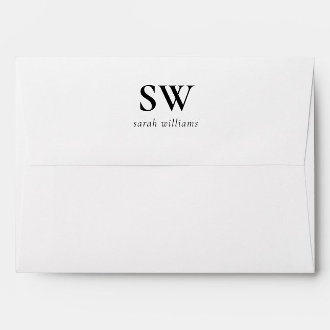 Elegant Black and White Monogram Envelope (Back (Top Flap))