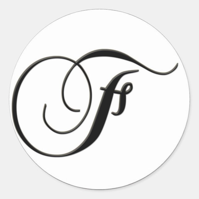 Elegant Black and White Monogram F Classic Round Sticker (Front)