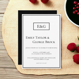 Elegant Black And White Monogram Framed Wedding Invitation