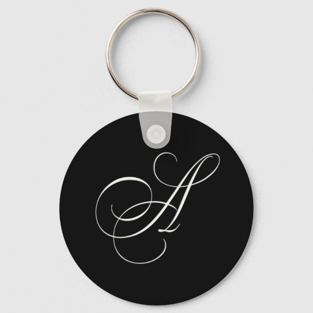 Elegant black and white monogram - initial A Key Ring (Front)