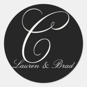 Elegant black and white monogram - initial C Classic Round Sticker