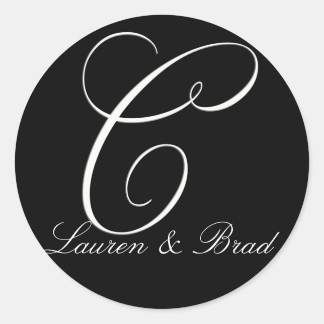 Elegant black and white monogram - initial C Classic Round Sticker (Front)