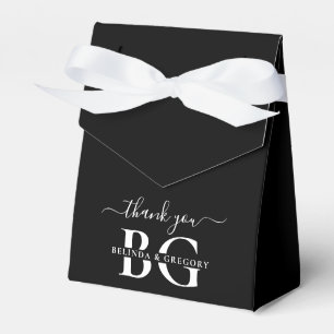 Elegant Black and White Monogram Initials Wedding Favour Box