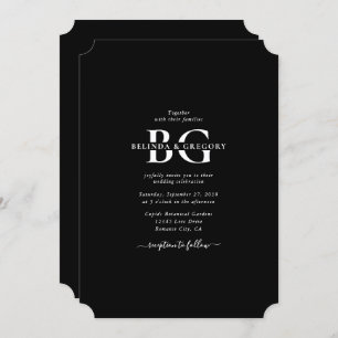 Elegant Black and White Monogram Initials Wedding Invitation