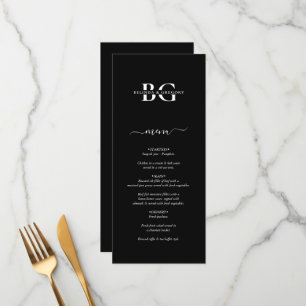 Elegant Black and White Monogram Initials Wedding Menu
