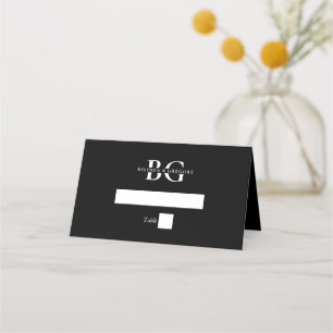 Elegant Black and White Monogram Initials Wedding Place Card