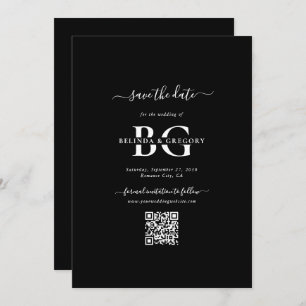 Elegant Black and White Monogram Initials Wedding Save The Date