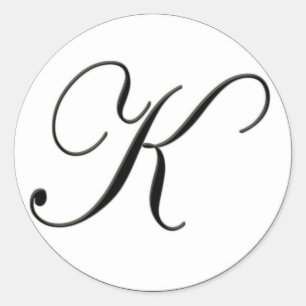Elegant Black and White Monogram K Classic Round Sticker