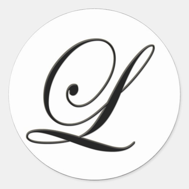 Elegant Black and White Monogram L Classic Round Sticker (Front)
