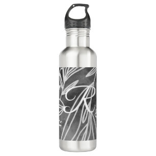 Elegant Black and White Monogram Leaves Drawing 710 Ml Water Bottle