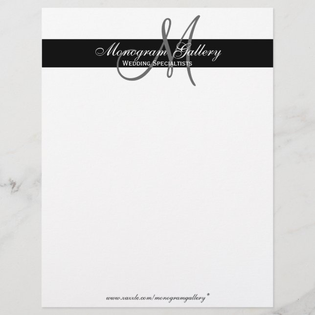 Elegant Black and White Monogram Letterhead Linen (Front)
