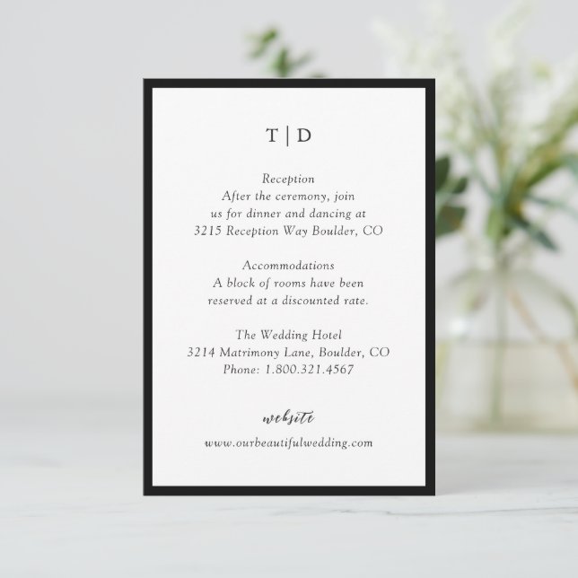 Elegant Black and White Monogram Modern Wedding Enclosure Card (Standing Front)