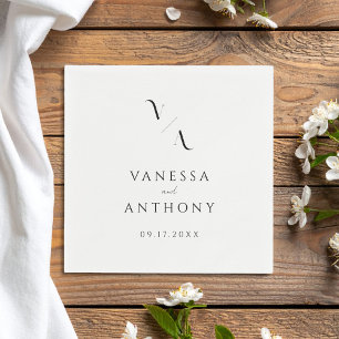 Elegant Black and White Monogram Modern Wedding Napkin