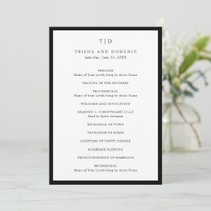 Elegant Black and White Monogram Modern Wedding Programme