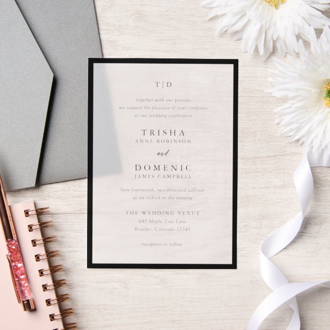 Elegant Black and White Monogram Modern Wedding Vellum Invitations (Wedding)