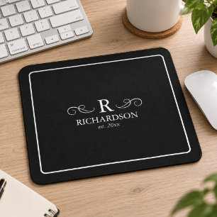 Elegant Black and White Monogram Mousepad