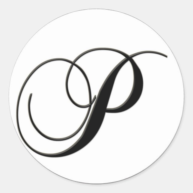 Elegant Black and White Monogram P Classic Round Sticker (Front)