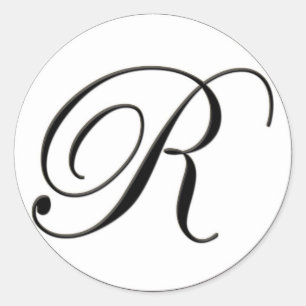 Elegant Black and White Monogram R Classic Round Sticker