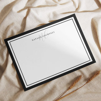 Elegant Black and White Monogram Script Two Border Card