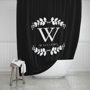 Elegant Black and White Monogram Shower Curtain
