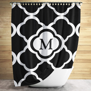 Elegant Black And White Monogram Shower Curtain