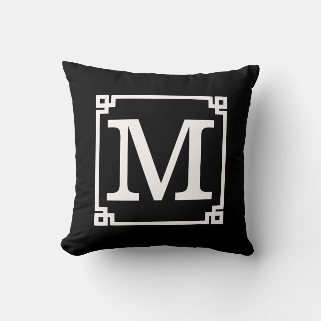 Elegant Black and White Monogram Template Cushion (Front)