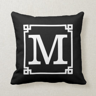 Elegant Black and White Monogram Template Cushion