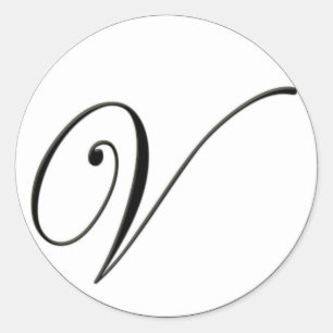 Elegant Black and White Monogram V Classic Round Sticker
