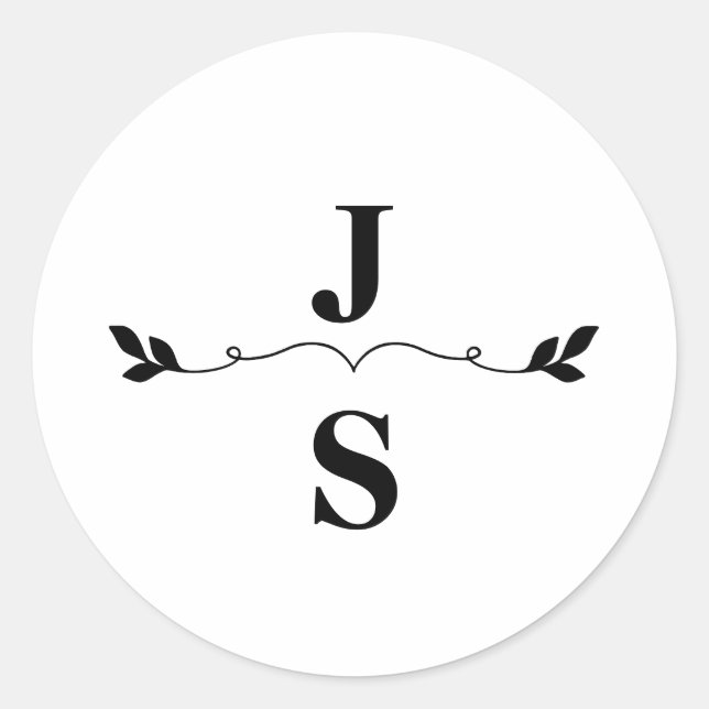 Elegant Black and White Monogram Wedding Classic Round Sticker (Front)