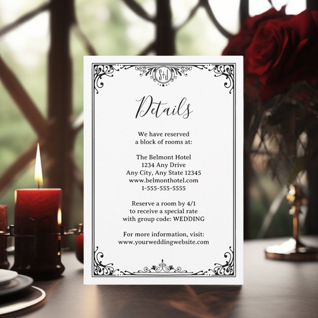Elegant Black and White Monogram Wedding Details Enclosure Card (Creator Uploaded)