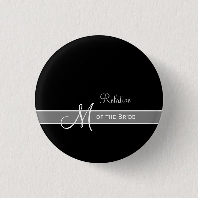 Elegant Black and White Monogram Wedding ID 3 Cm Round Badge (Front)