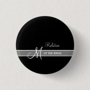 Elegant Black and White Monogram Wedding ID 3 Cm Round Badge