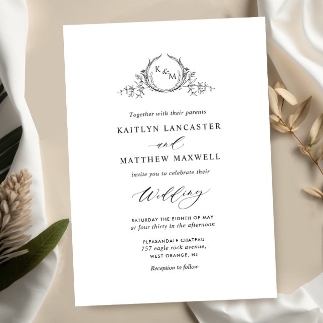 Elegant Black and White Monogram Wedding  Invitation (Creator Uploaded)