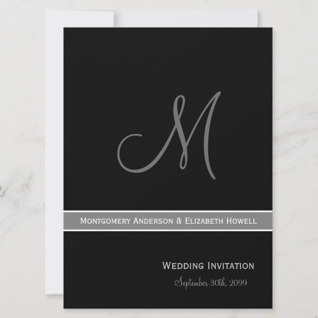 Elegant Black and White Monogram Wedding Invitation (Front)