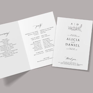 Elegant black and white monogram wedding  programme