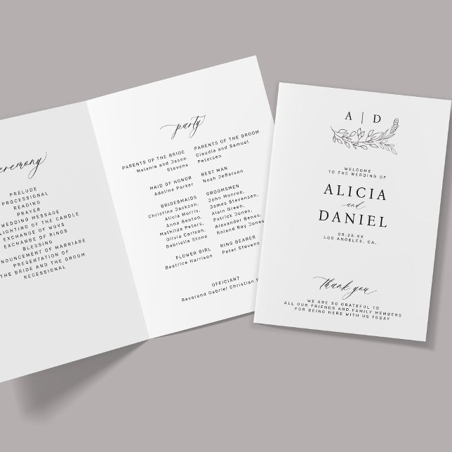 Elegant black and white monogram wedding  programme (Creator Uploaded)