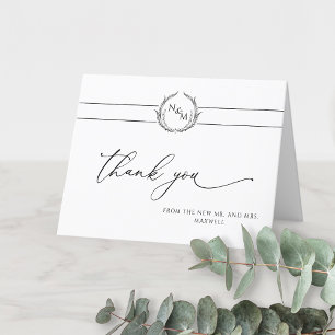 Elegant Black and White Monogram Wedding Thank You Card