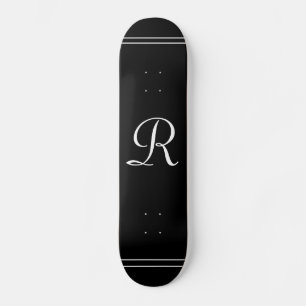 Elegant Black and White Monogrammed Personalised Skateboard