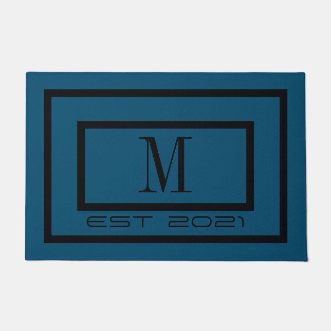 Elegant black and white name monogram door mat (Front)