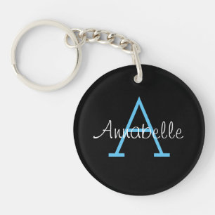 Elegant Black And White Name Monogram Keychain