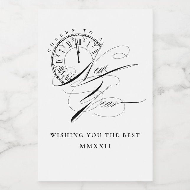 Elegant Black and White New Year Mini Wine Label (Single Label)