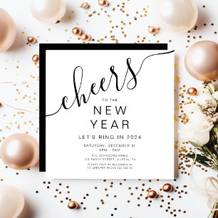 Elegant Black And White New Year's Eve Party Invitation