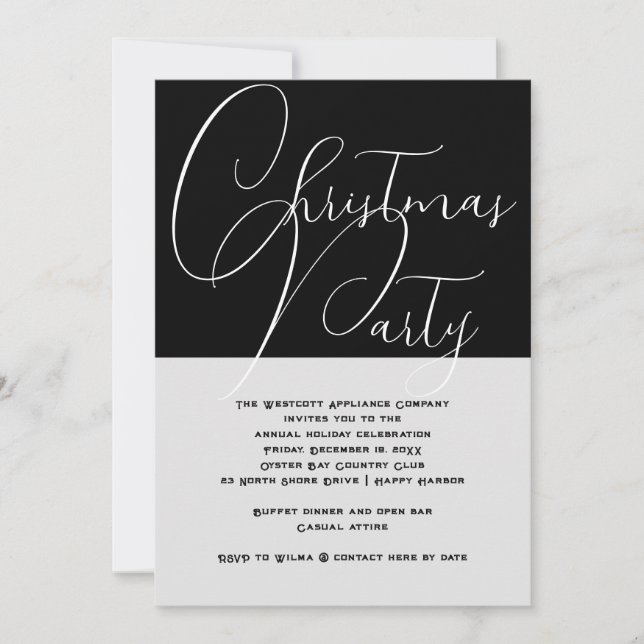 Elegant Black and White Office Christmas Party Invitation (Front)